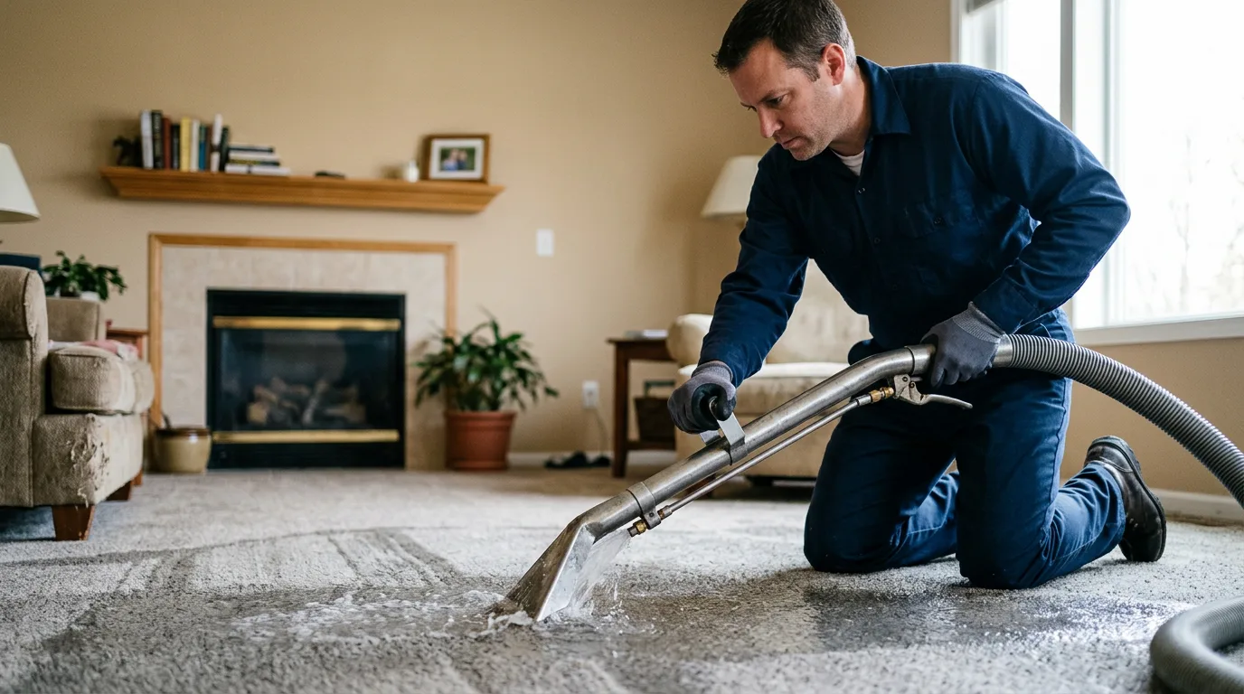Water damage restoration technician working near Chenoa, IL